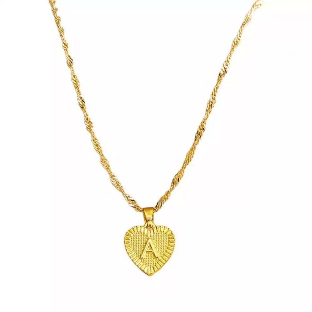 Gold Heart Initial Letter Necklace Charm Minimal A